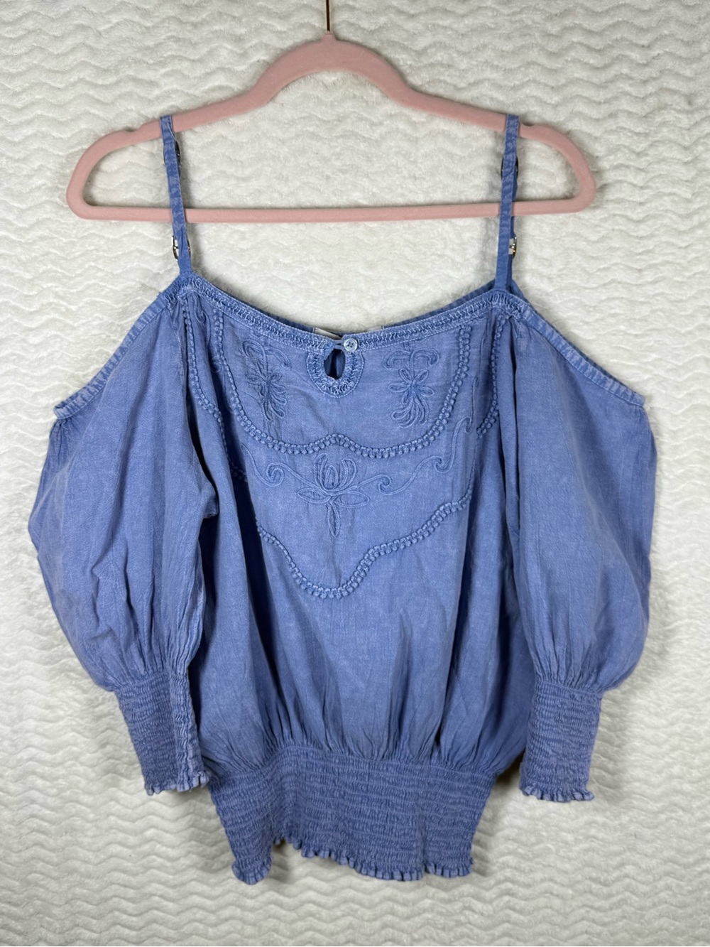 Giocam off-the-shoulder embroidered bohemian top in periwinkle. So beautiful 😍
